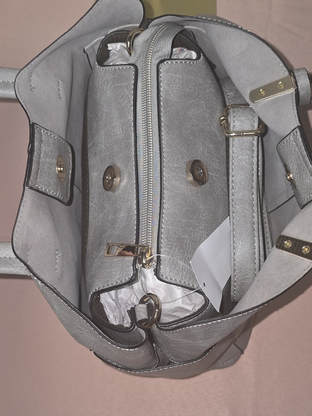 Classic Gray Tote Handbag with Cardholder With Jewelry Surprise & Free Gift - Picture 5 of 6